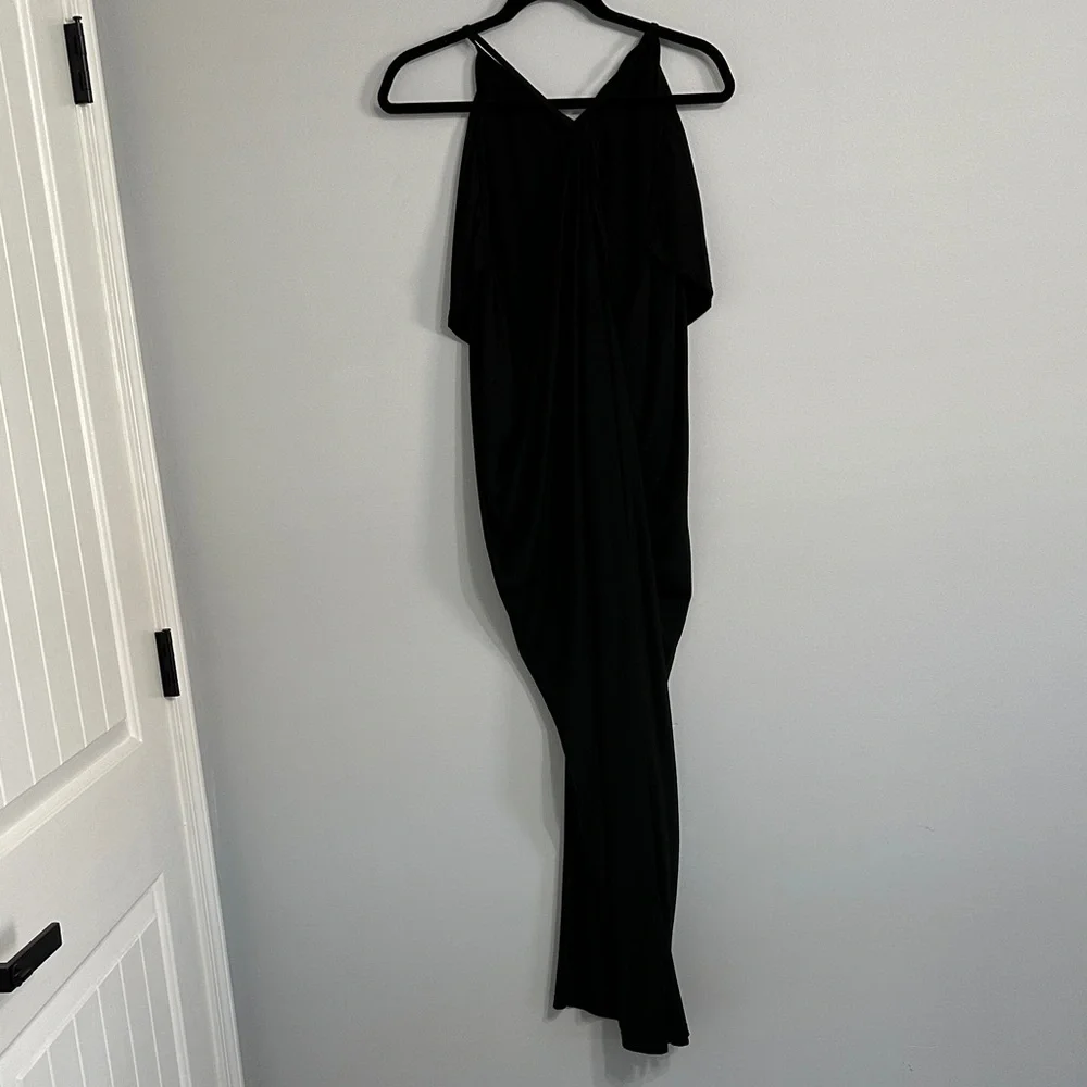 HALARA V Neck, Tie Back, Ruched Black Dress - Picture 3 of 6